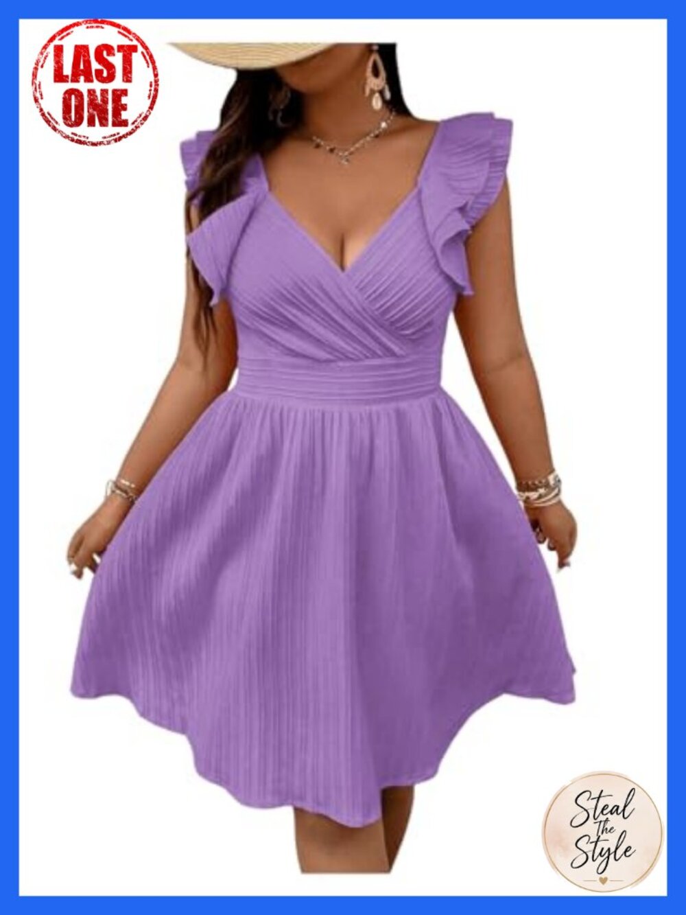 Plus Size Wrap Front Sweetheart Neck Ruffle Cap Sleeve A-Line Dress